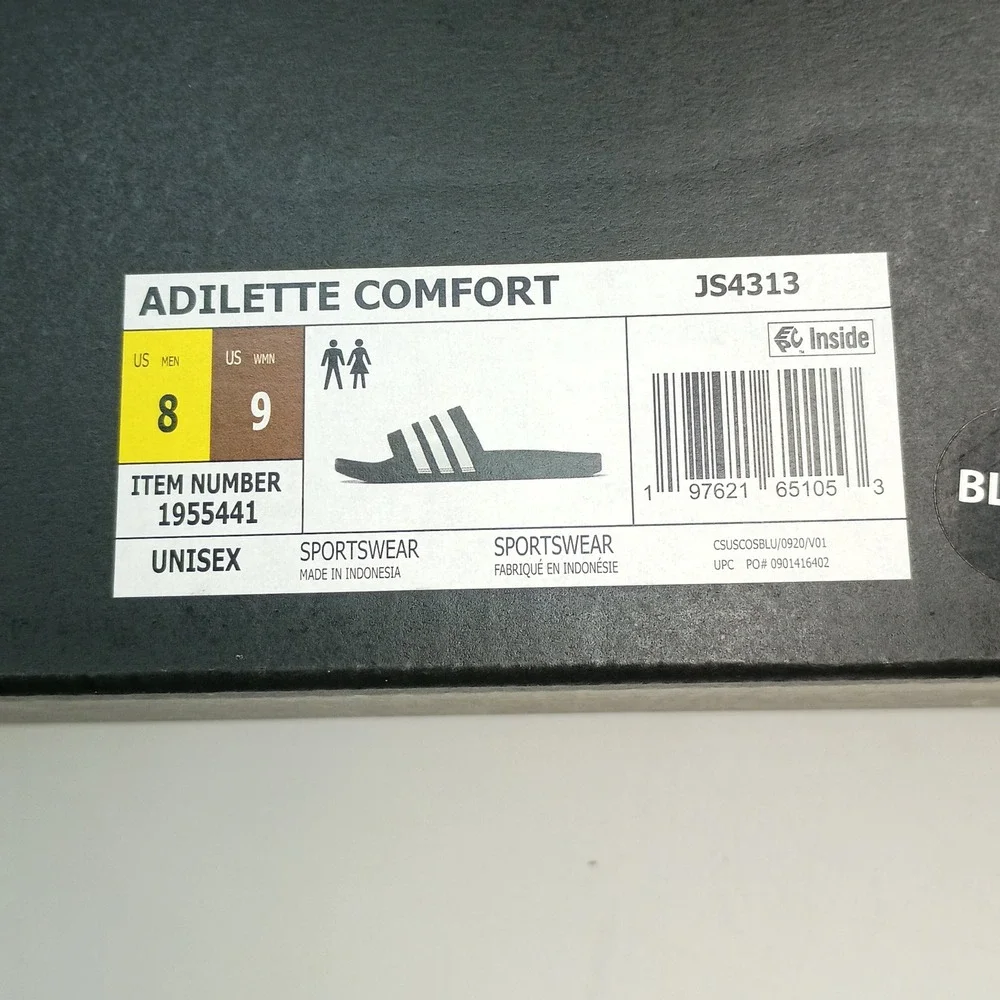 Adidas Adilette Comfort Slides Men Size 8 Black White JS4313 Sportswear